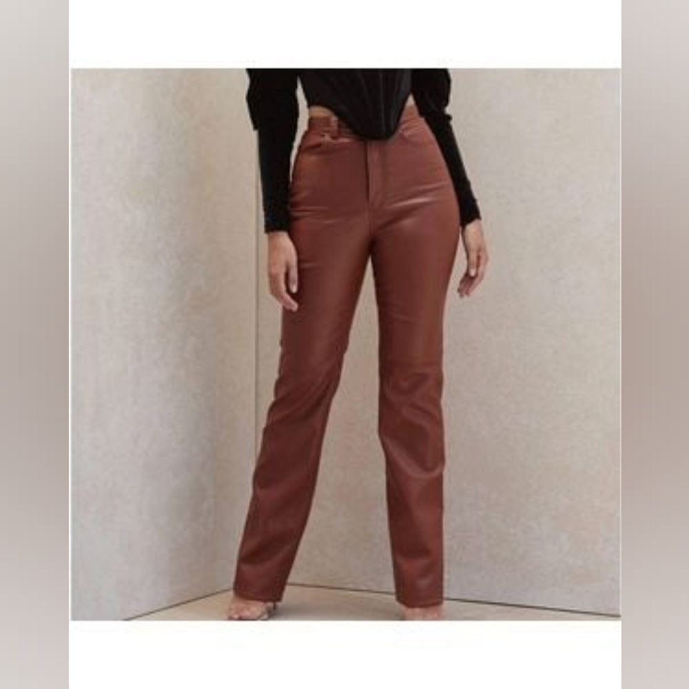House Of Cb Brown Cherry Leather Pants